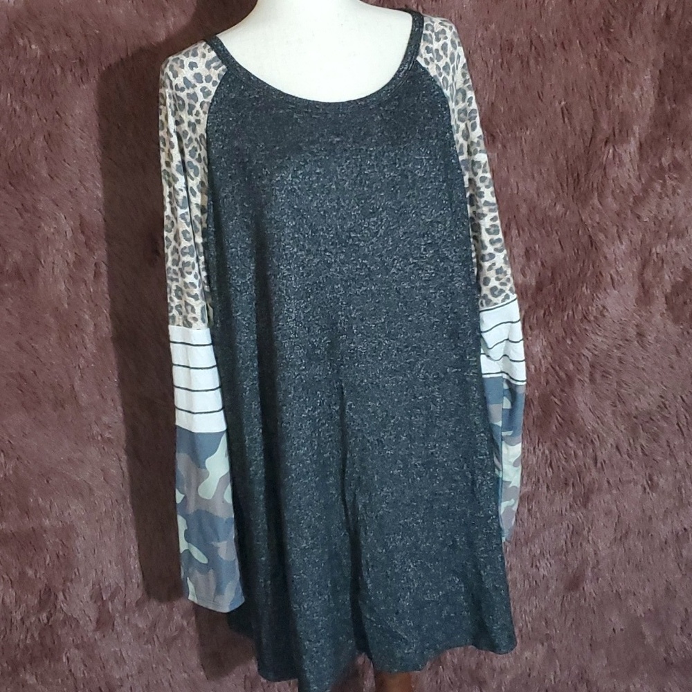 Haptics Leopard Camo Mini Long Sleeve Dress